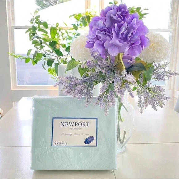 Newport Aqua Queen Size Sheet Set + 2 Bonus Pillow Cases - Picture 1 of 6